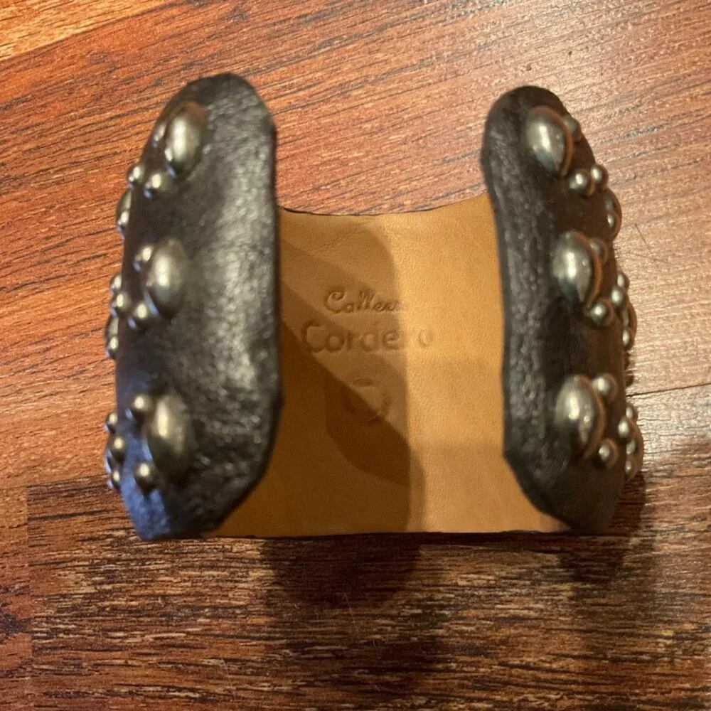 Sundance Catalog Colleen Cordero Wide Leather Cuff Bracelet w/ Sterling Studs - Picture 4 of 6